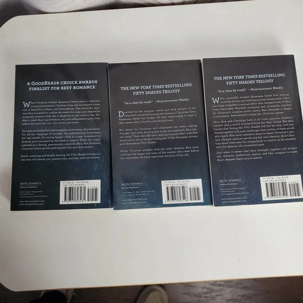 Fifty Shades of Grey by E.J. James Paperback Trilogy Romance Book Set of 3